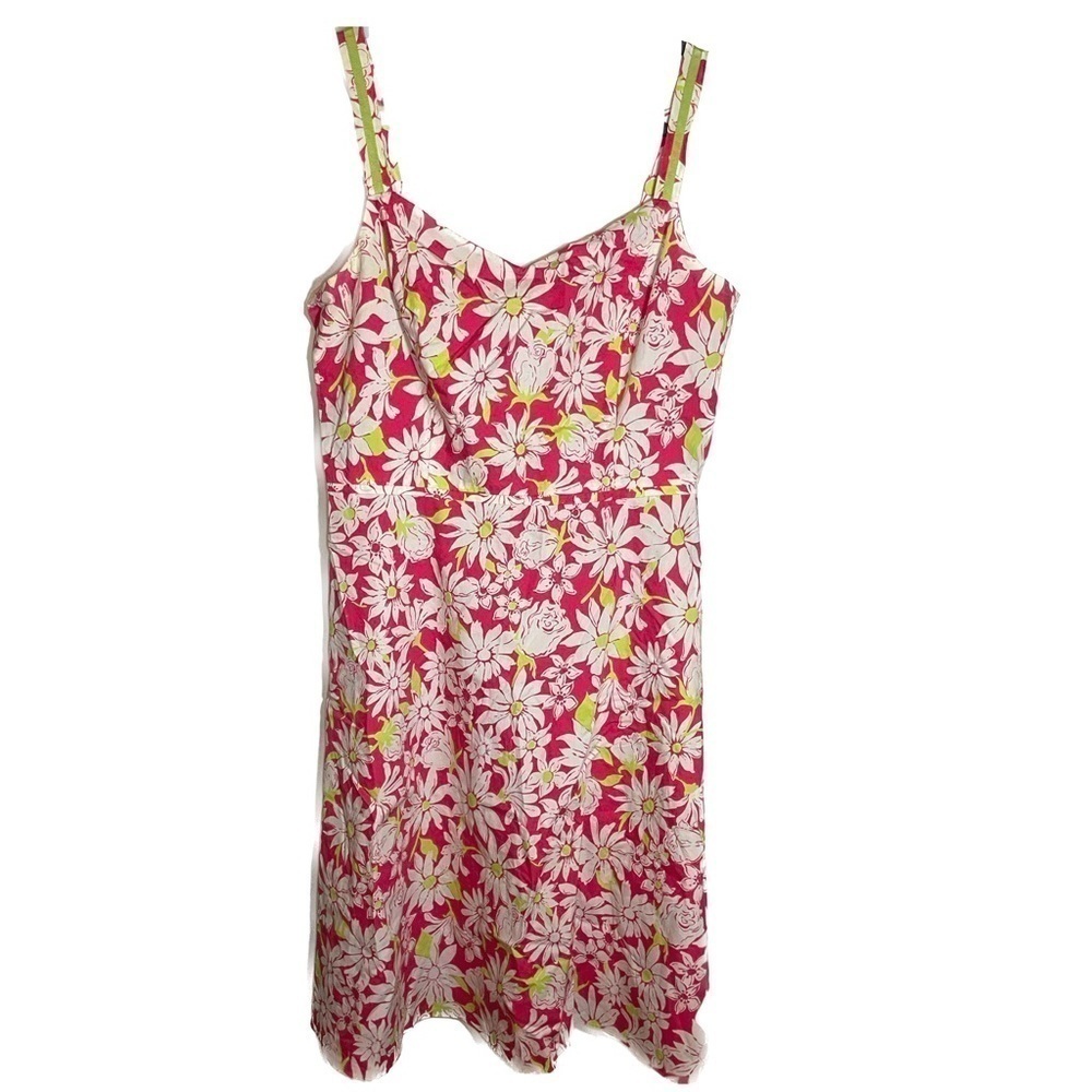 TALBOTS Midi Sundress Pink Green Flowers A-line ribbon strap Summer Spring